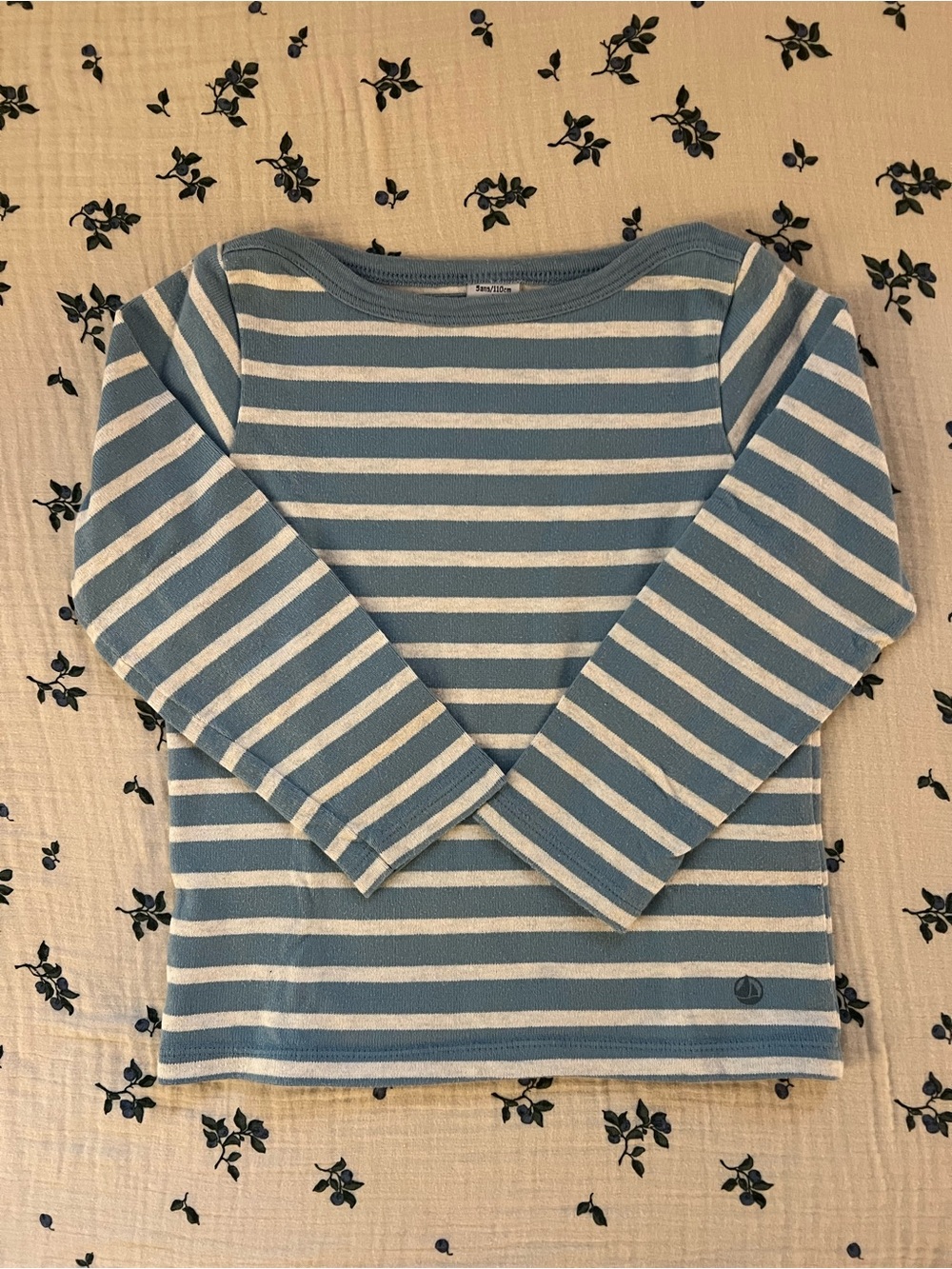Petit Bateau Striped Long-Sleeve Kids Top - Blue & White 4/5Y